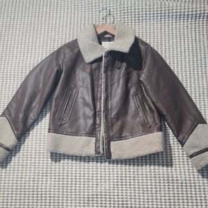 Universal Thread Brown Faux Leather Oversized Bomber Jacket with Shearling Trim